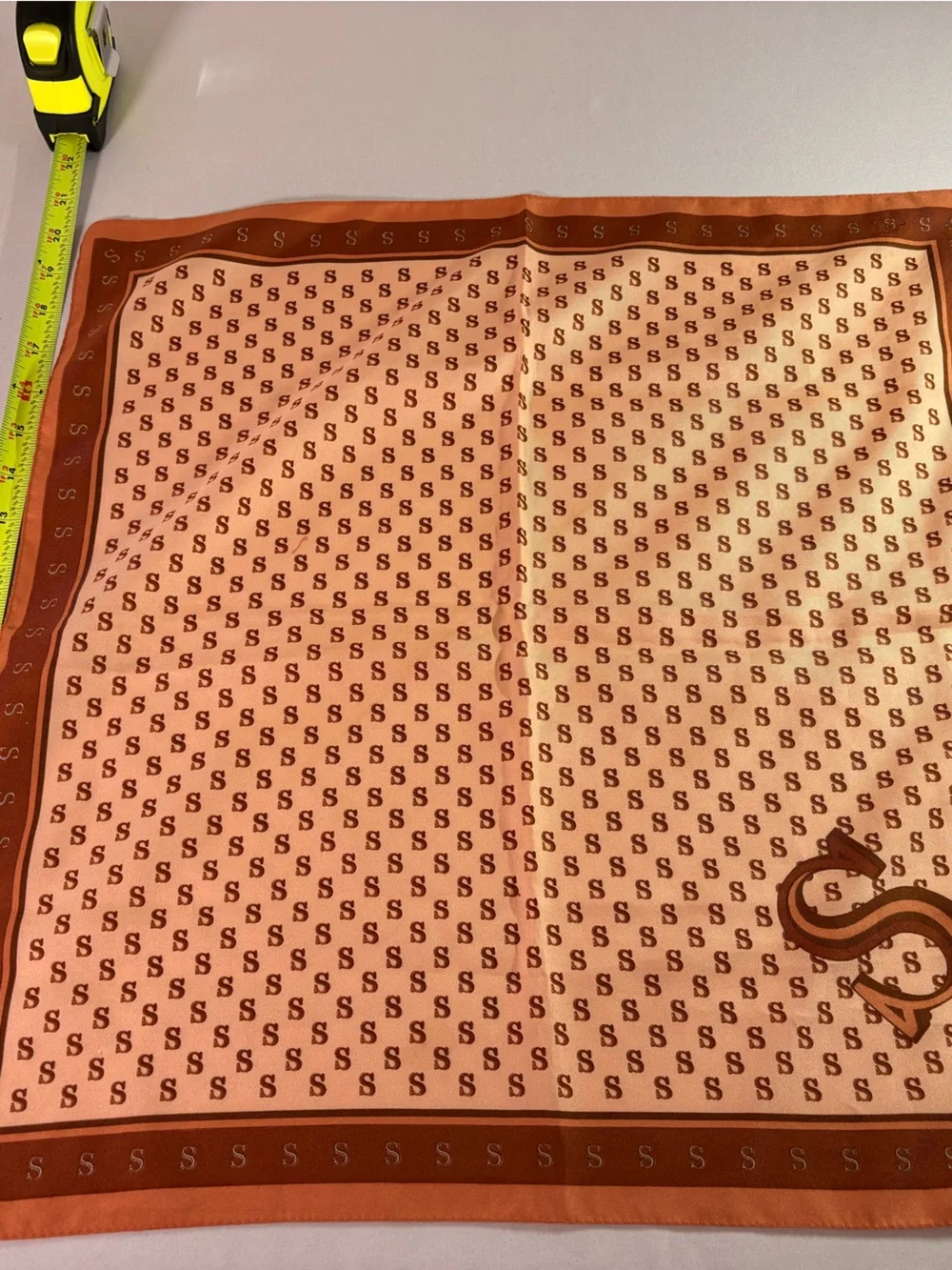 Monogram 'S' Pattern Square Scarf in Rust and Cream